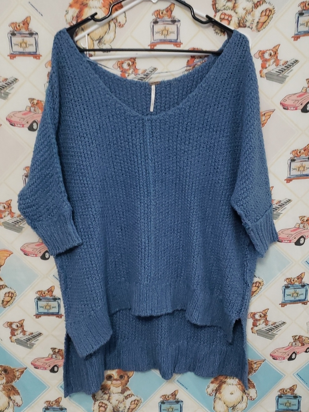 Free People Dusty Blue Oversized Scoop-Neck Sweater